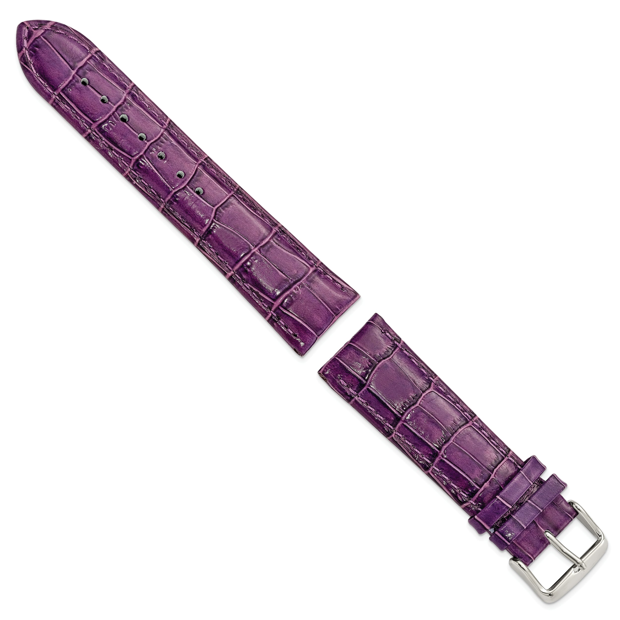 22mm Violet Crocodile Grain Chronograph Leather with Silver-tone Buckle 7.5 inch Watch Band