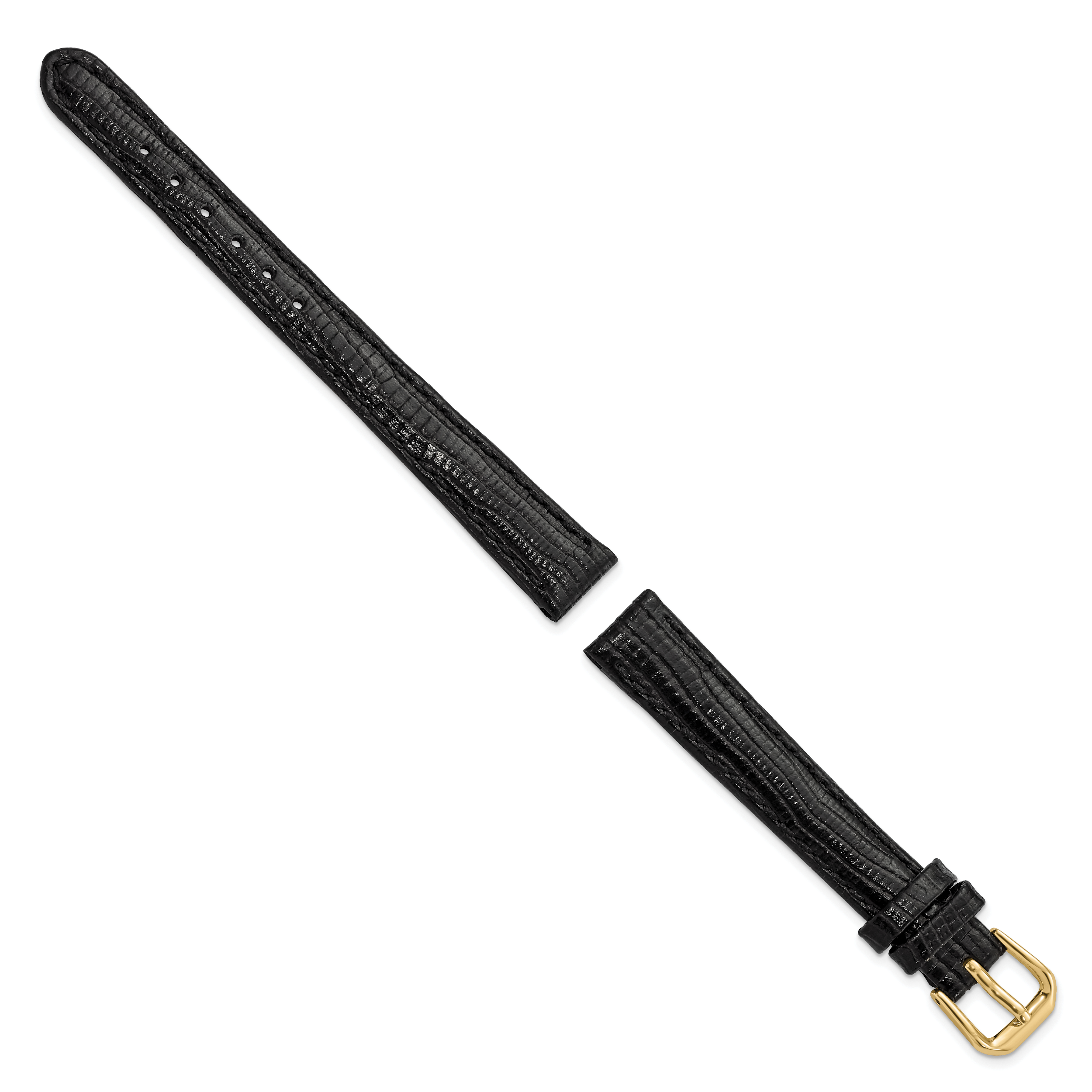 Snake-Grain Leather Watch Band in Black with Gold-Tone Buckle, 14mm Secondary image
