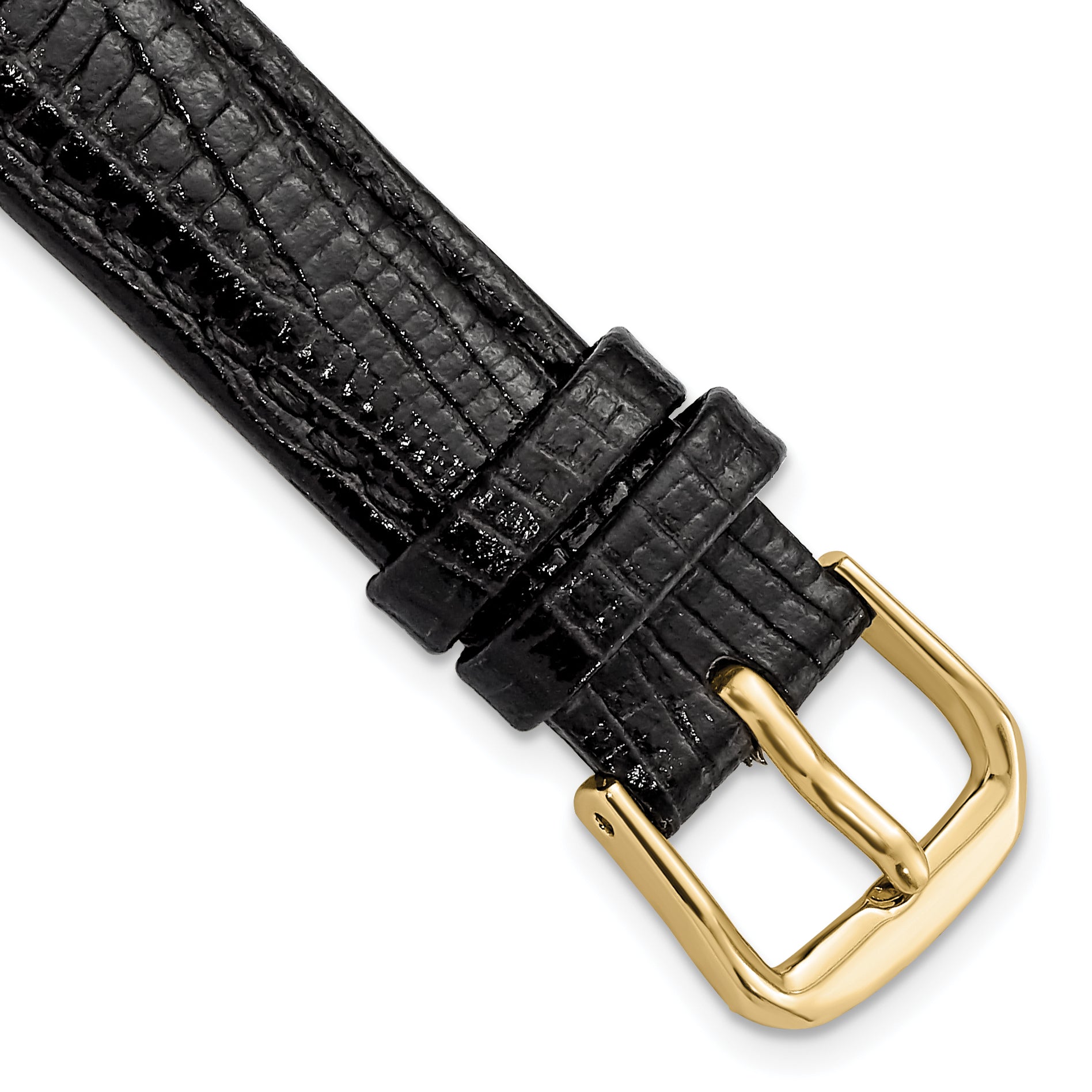 Snake-Grain Leather Watch Band in Black with Gold-Tone Buckle, 14mm