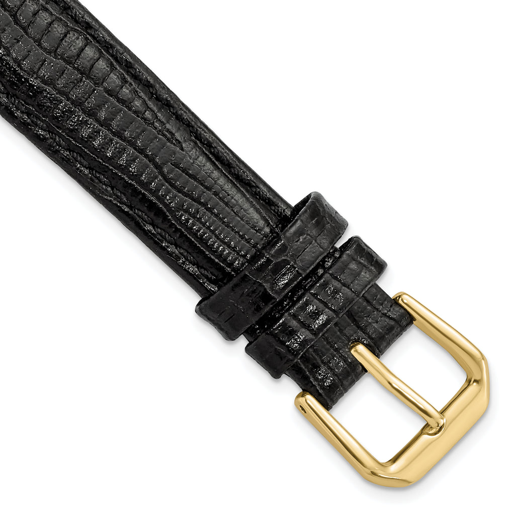 Snake-Grain Leather Watch Band in Black with Gold-Tone Buckle, 14mm