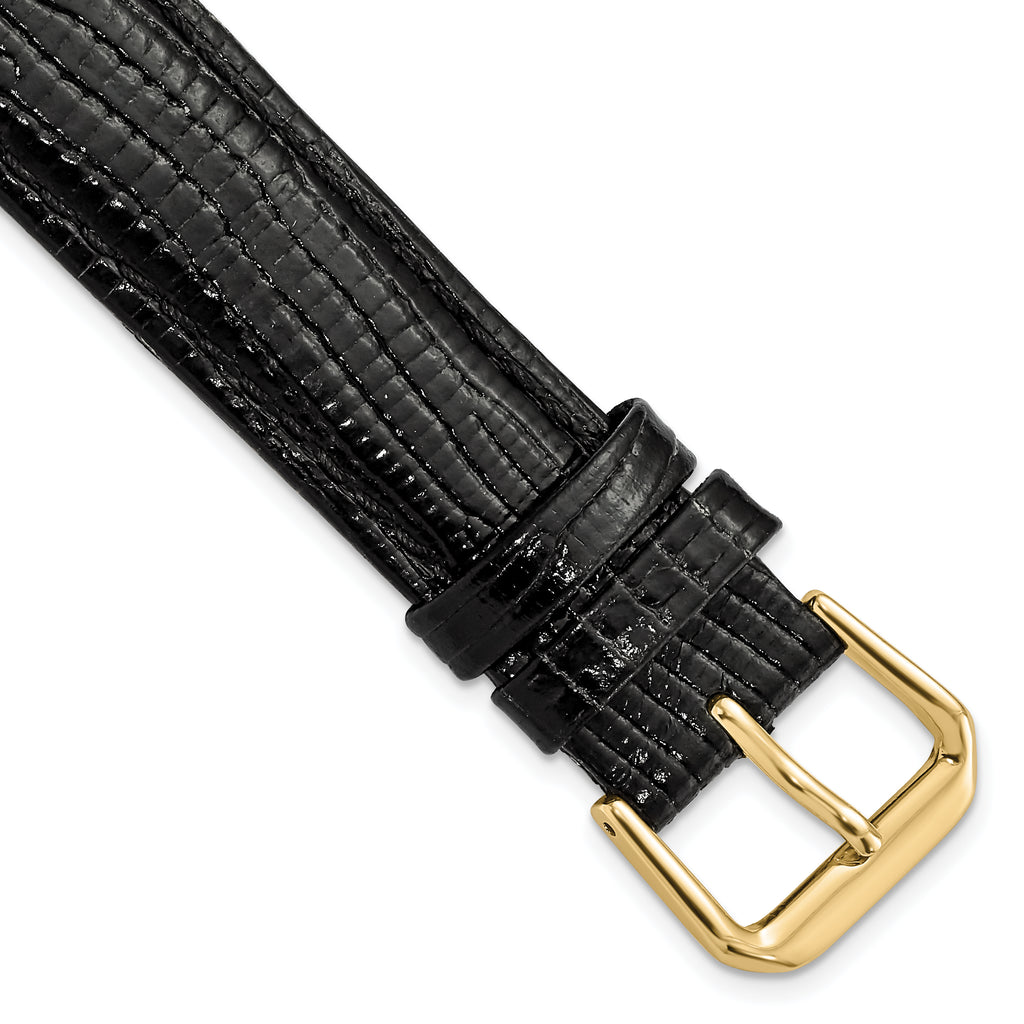 Snake-Grain Leather Watch Band in Black with Gold-Tone Buckle, 14mm