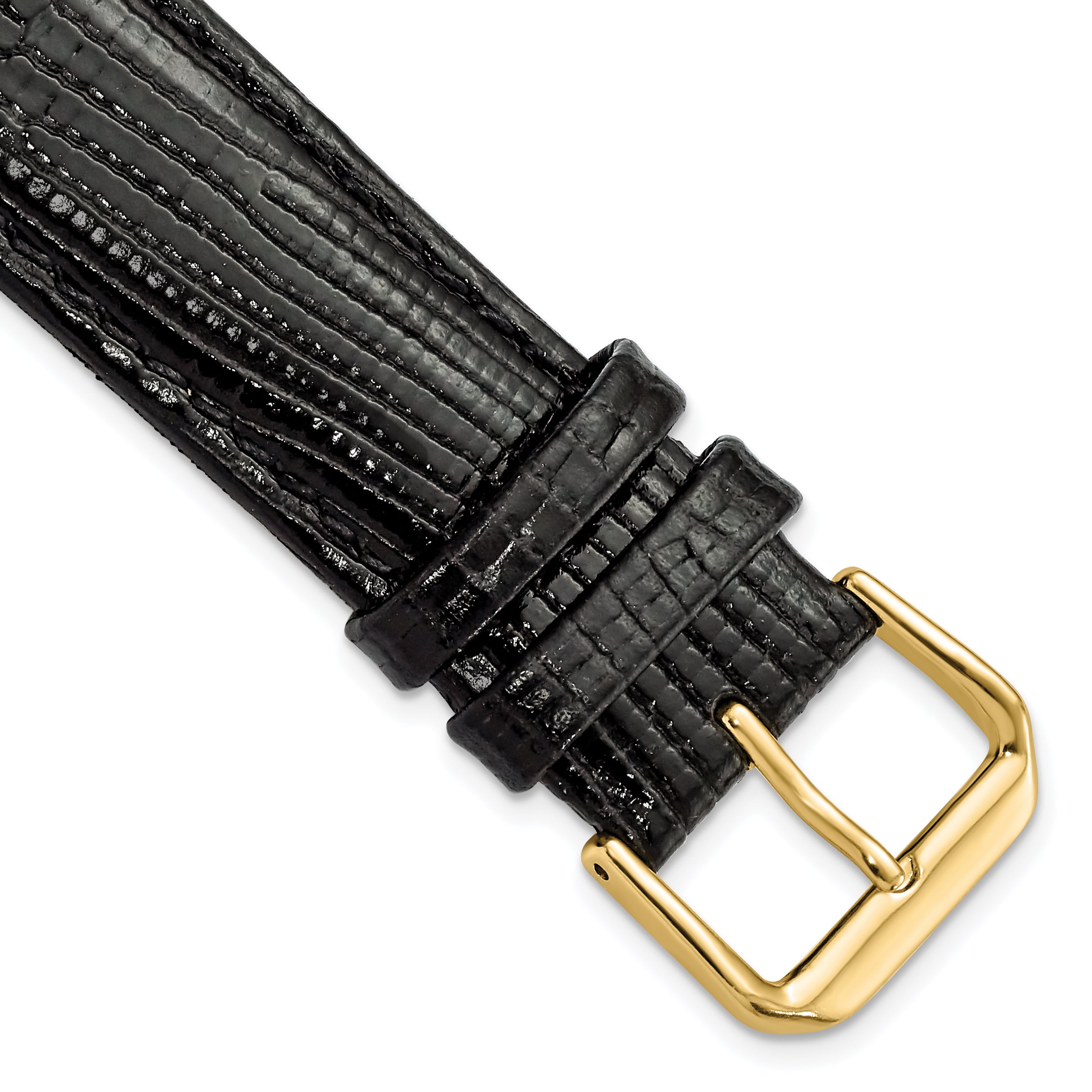 19mm Black Snake Grain Leather with Gold-tone Buckle 7.5 inch Watch Band