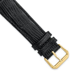 Snake-Grain Leather Watch Band in Black with Gold-Tone Buckle, 14mm