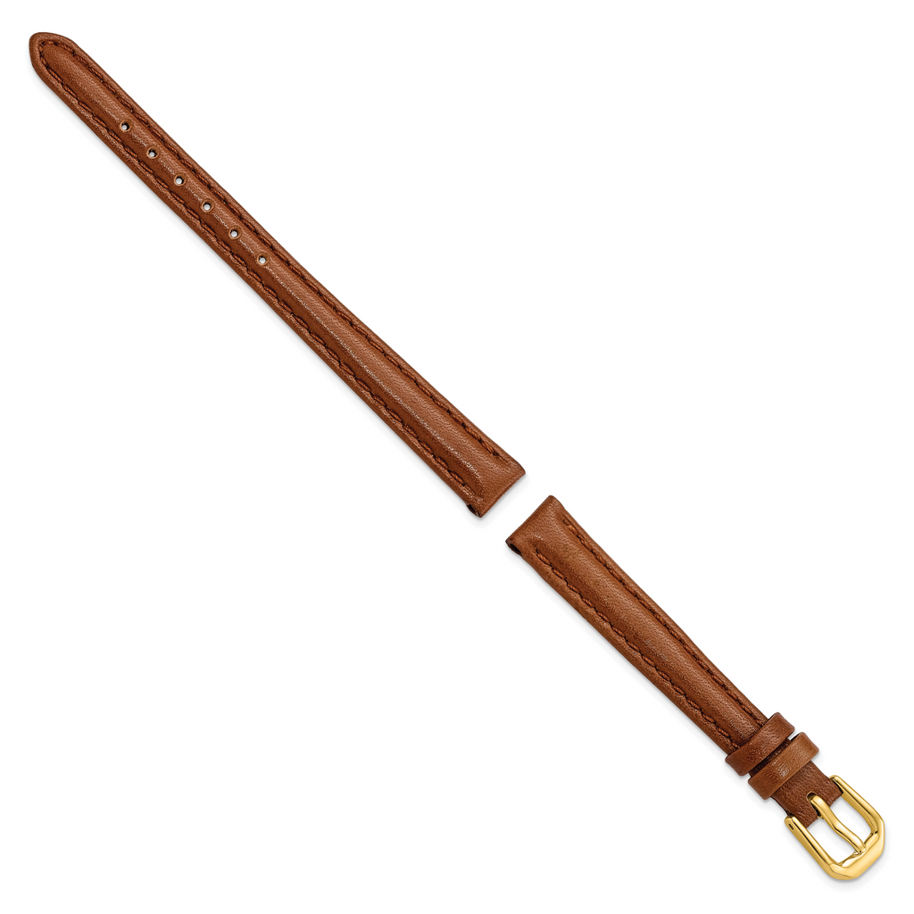 10mm Havana Smooth Leather with Gold-tone Buckle 6.75 inch Watch Band