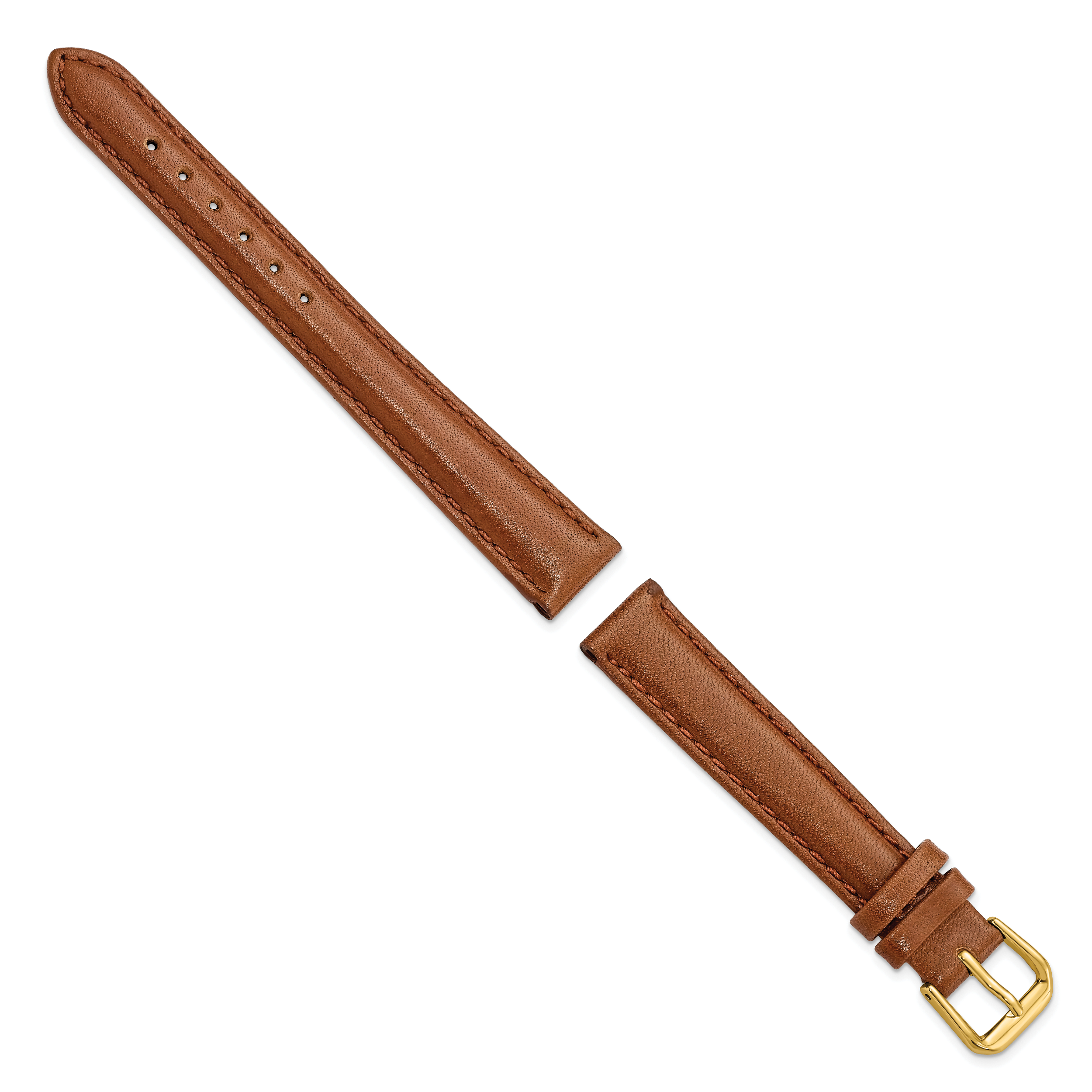 Havana Genuine Leather Watch Band with Gold-Tone Buckle 14mm