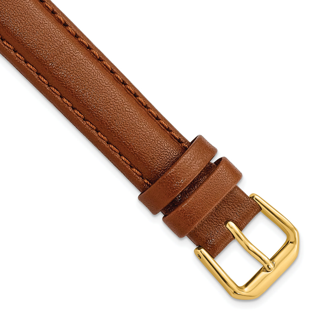 Havana Smooth Leather Watch Band in Brown with Gold-Tone Buckle