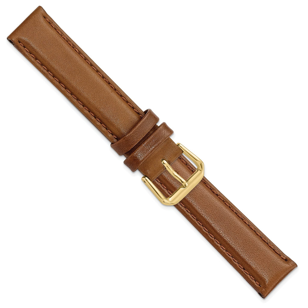 Havana Smooth Leather Watch Band with Gold-Tone Buckle, 10mm - Sophia Jewelers