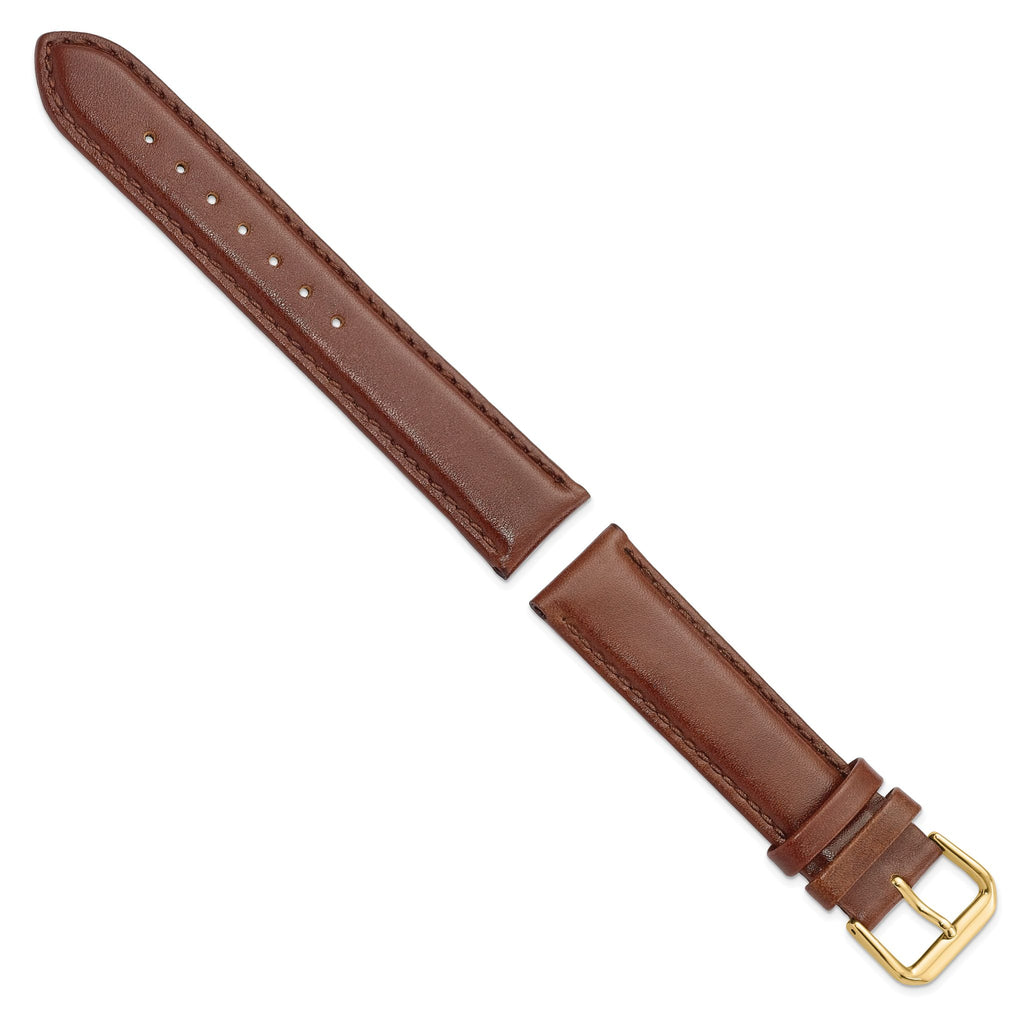 Havana Smooth Leather Watch Band with Gold-Tone Buckle, 10mm - Sophia Jewelers