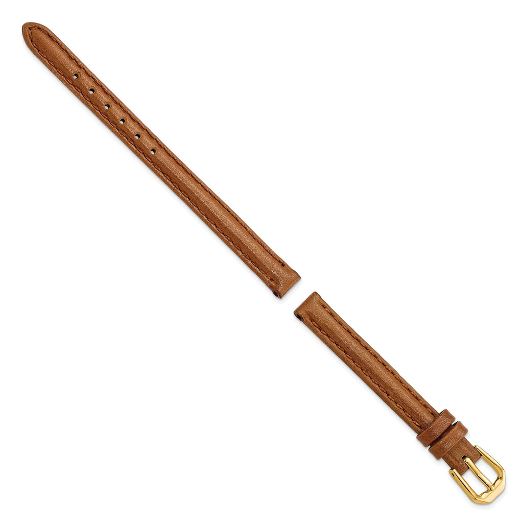 Havana Smooth Leather Watch Band with Gold-Tone Buckle, 10mm - Sophia Jewelers