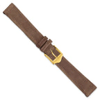 DeBeer 14mm Dark Brown Suede Flat Leather with Gold-tone Buckle 6.75 inch Watch Band