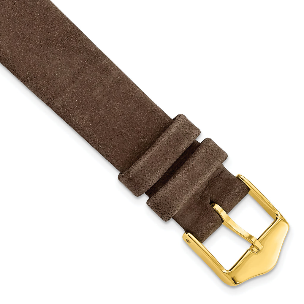 Suede Watch Band in Dark Brown with Gold-Tone Buckle, 12mm