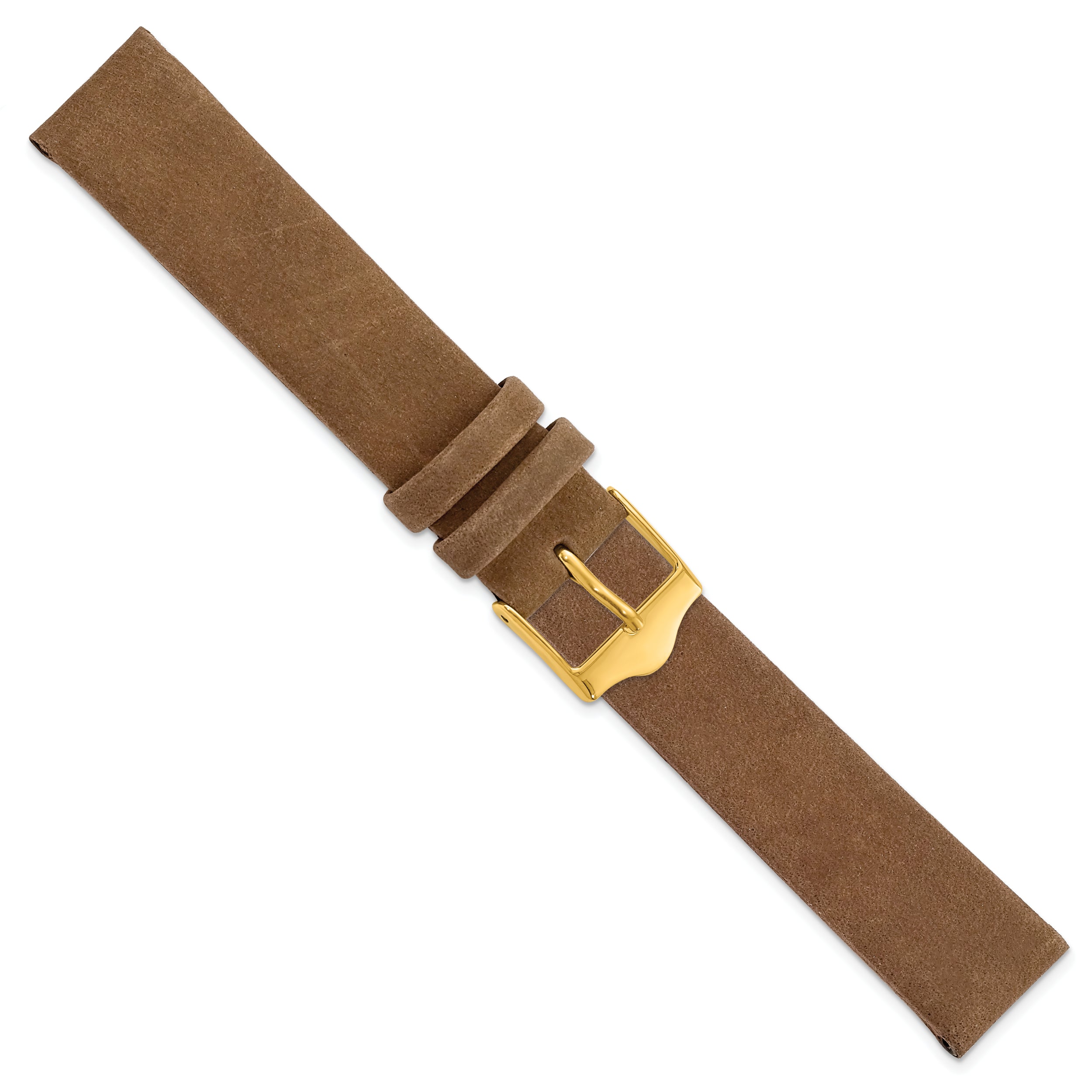 17mm Dark Brown Suede Flat Leather with Gold-tone Buckle 7.75 inch Watch Band