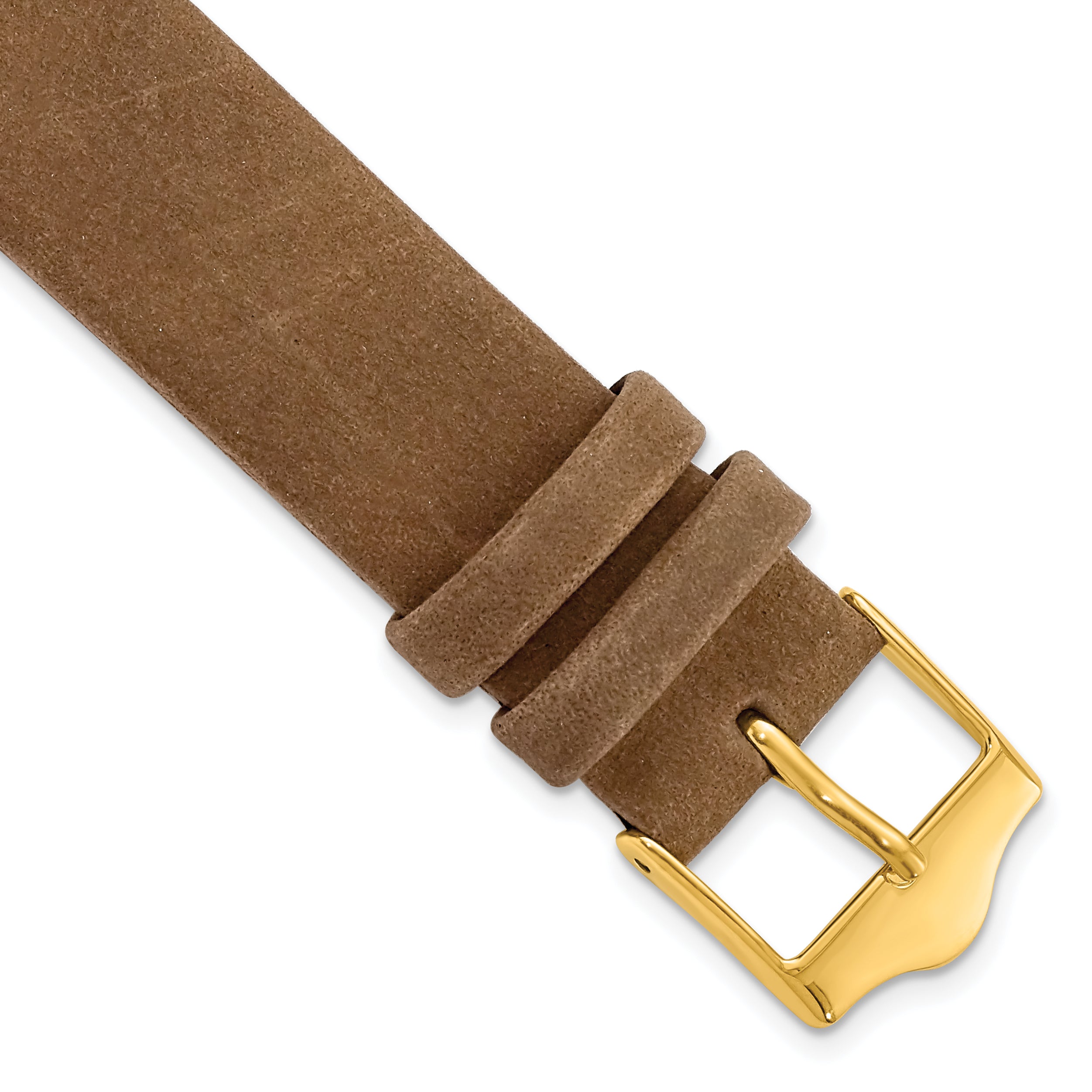 17mm Dark Brown Suede Flat Leather with Gold-tone Buckle 7.75 inch Watch Band