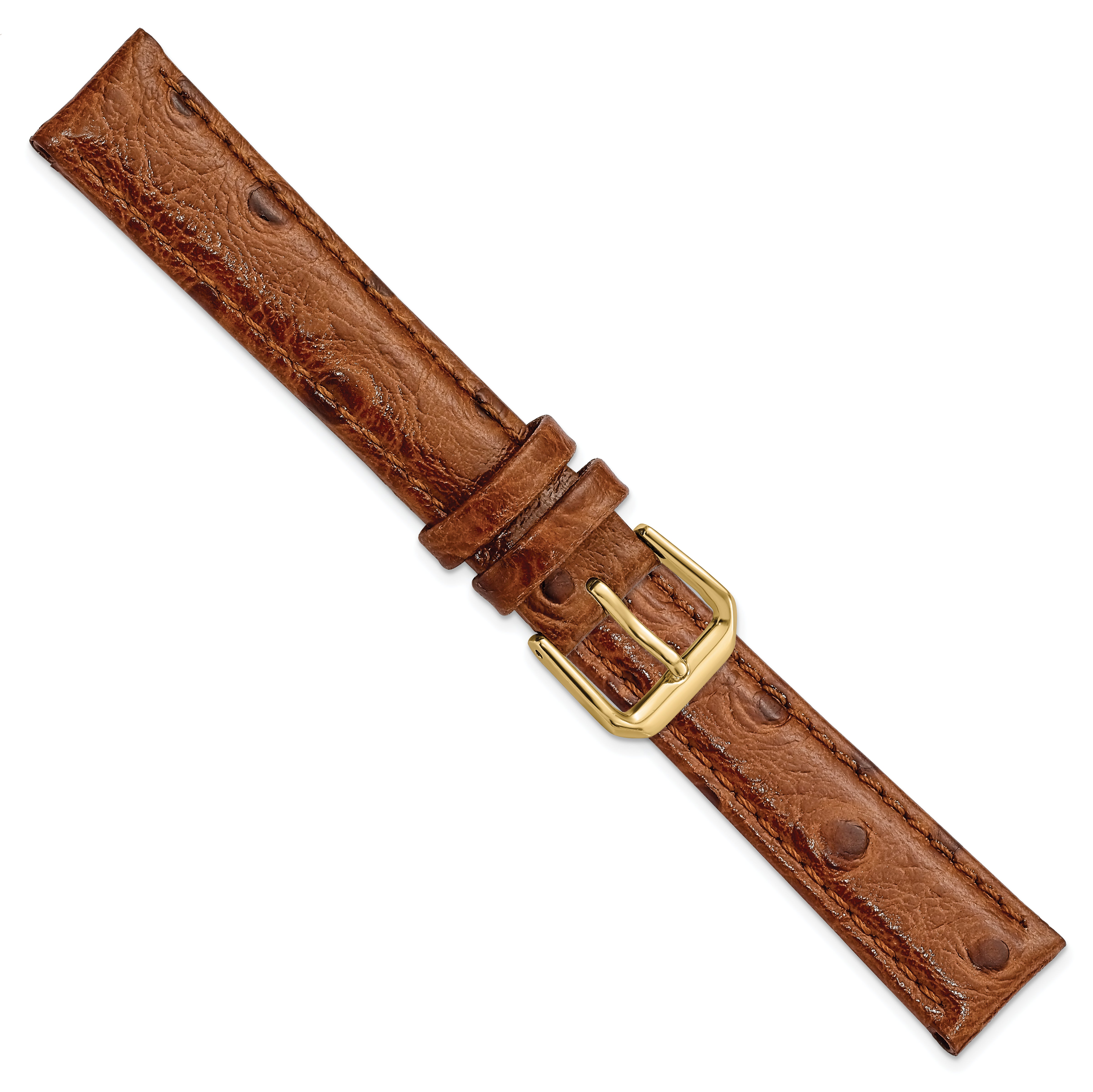 16mm Havana Ostrich Grain Leather with Gold-tone Buckle 7.5 inch Watch Band