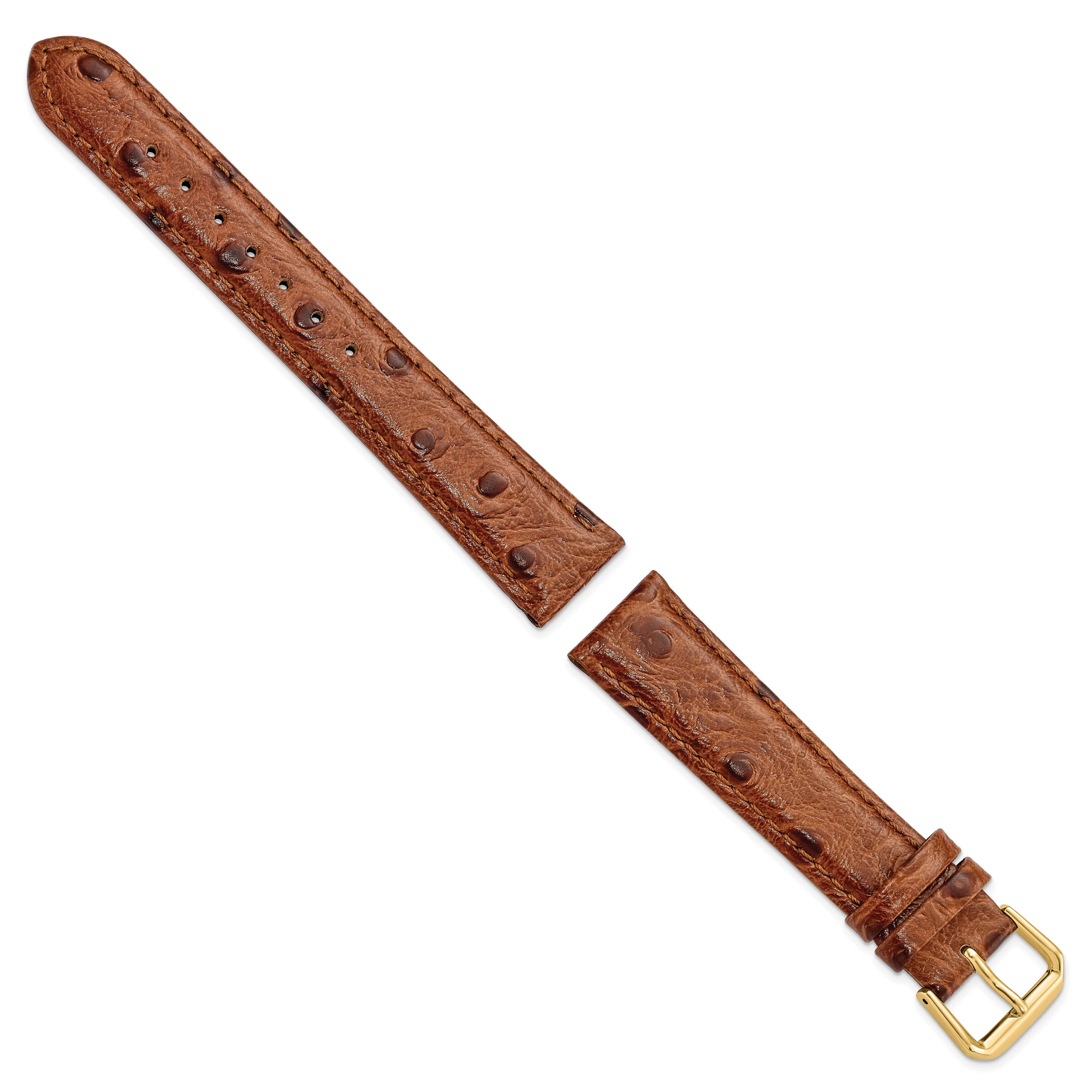 18mm Havana Ostrich Grain Leather with Gold-tone Buckle 7.5 inch Watch Band