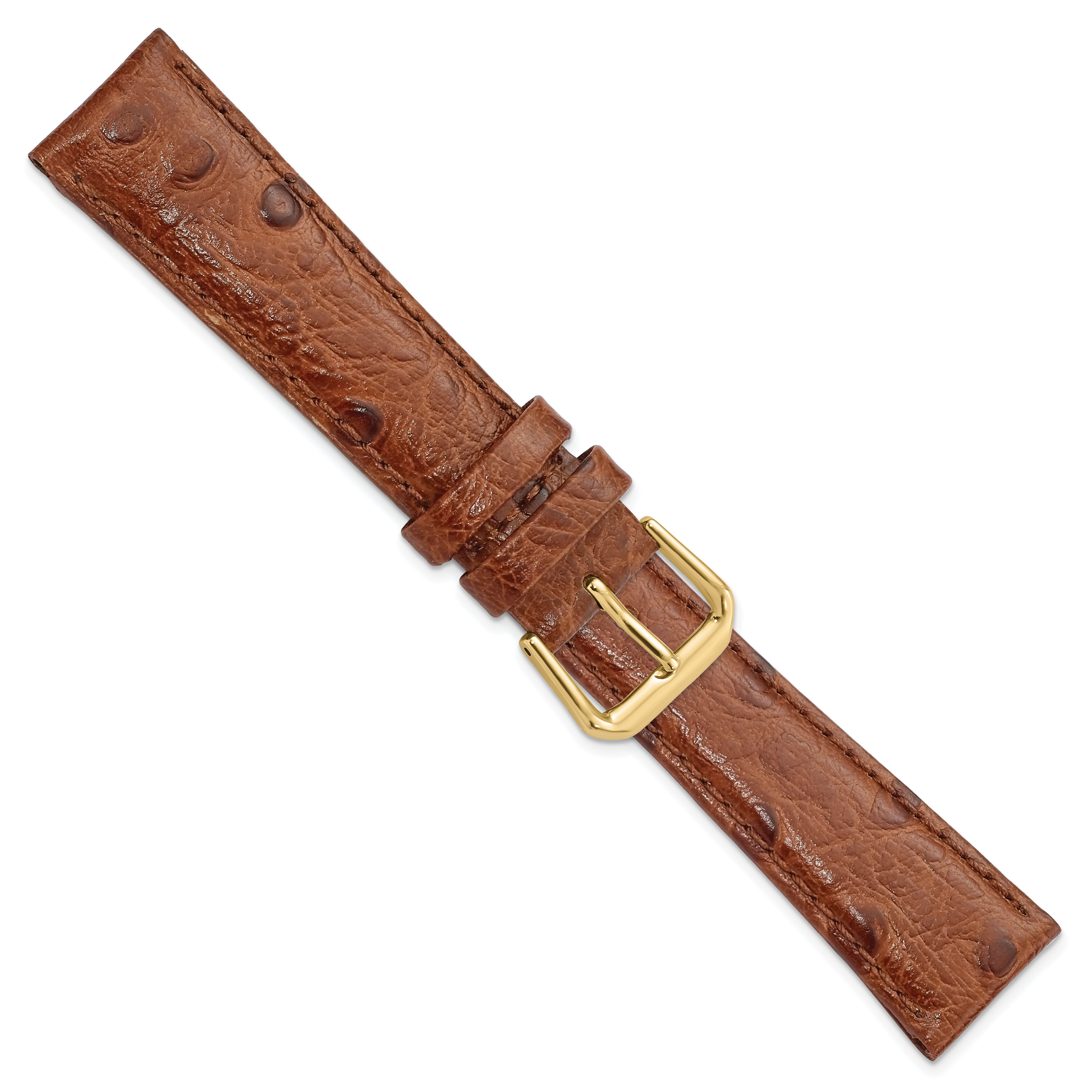 19mm Havana Ostrich Grain Leather with Gold-tone Buckle 7.5 inch Watch Band