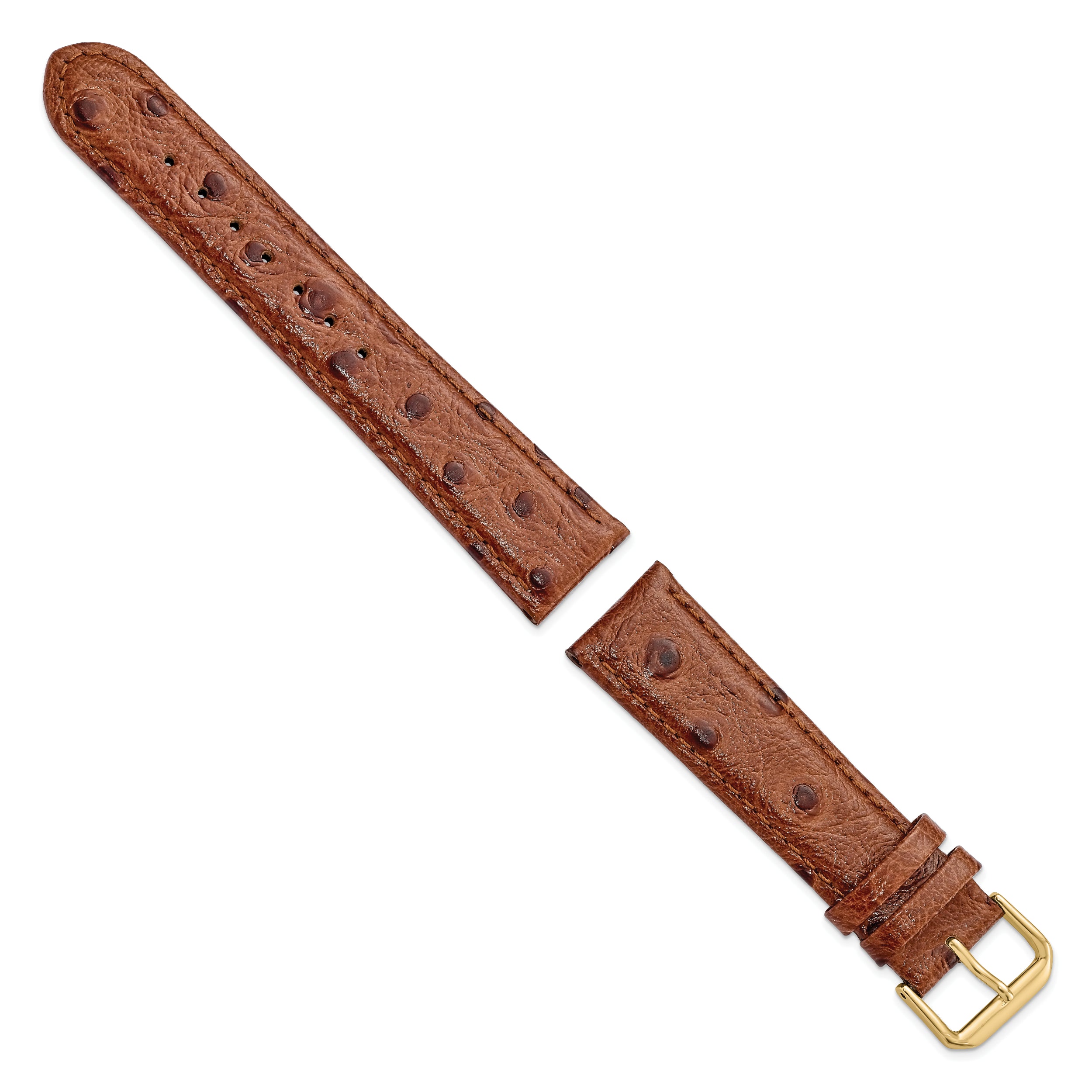 20mm Havana Ostrich Grain Leather with Gold-tone Buckle 7.5 inch Watch Band