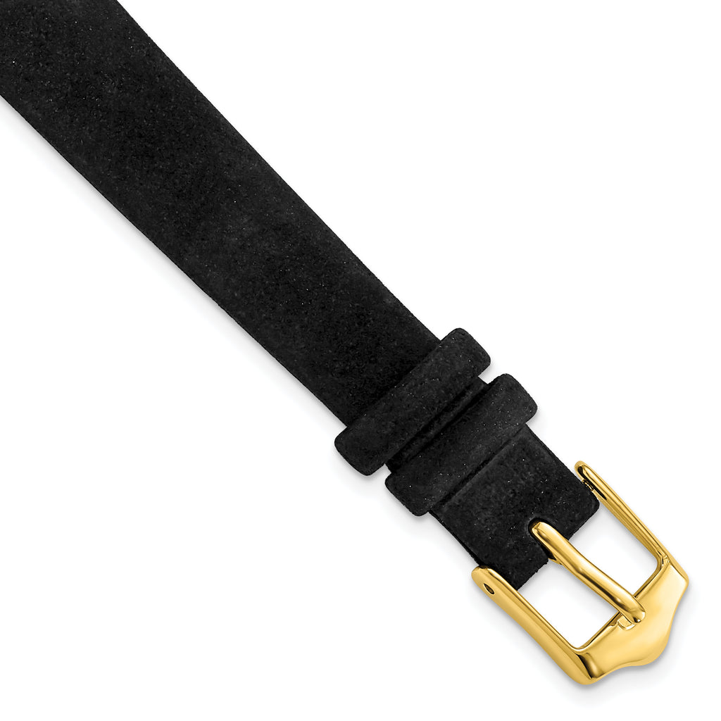 Black Suede Watch Band with Gold-Tone Buckle, 14mm