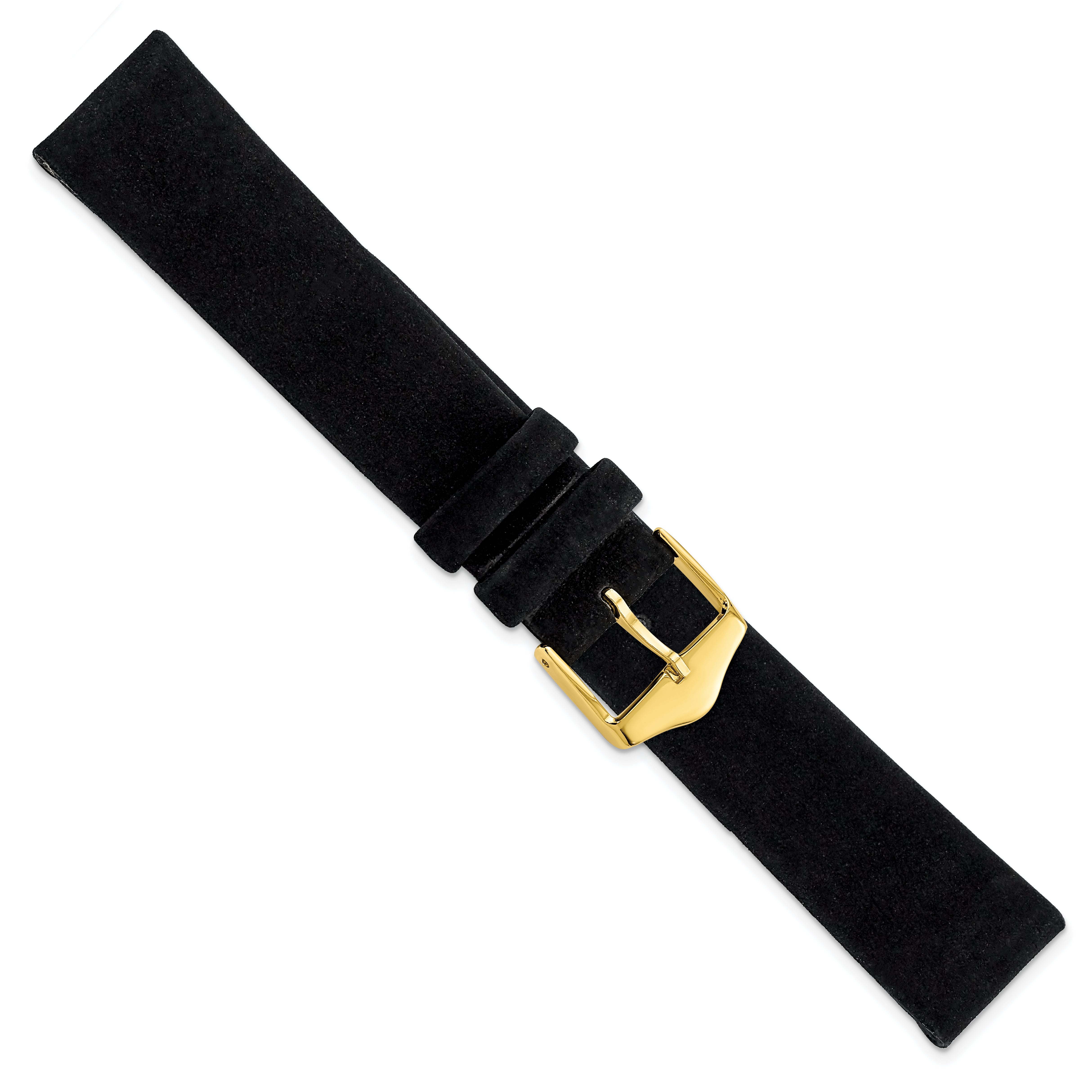 18mm Black Suede Flat Leather with Gold-tone Buckle 7.75 inch Watch Band