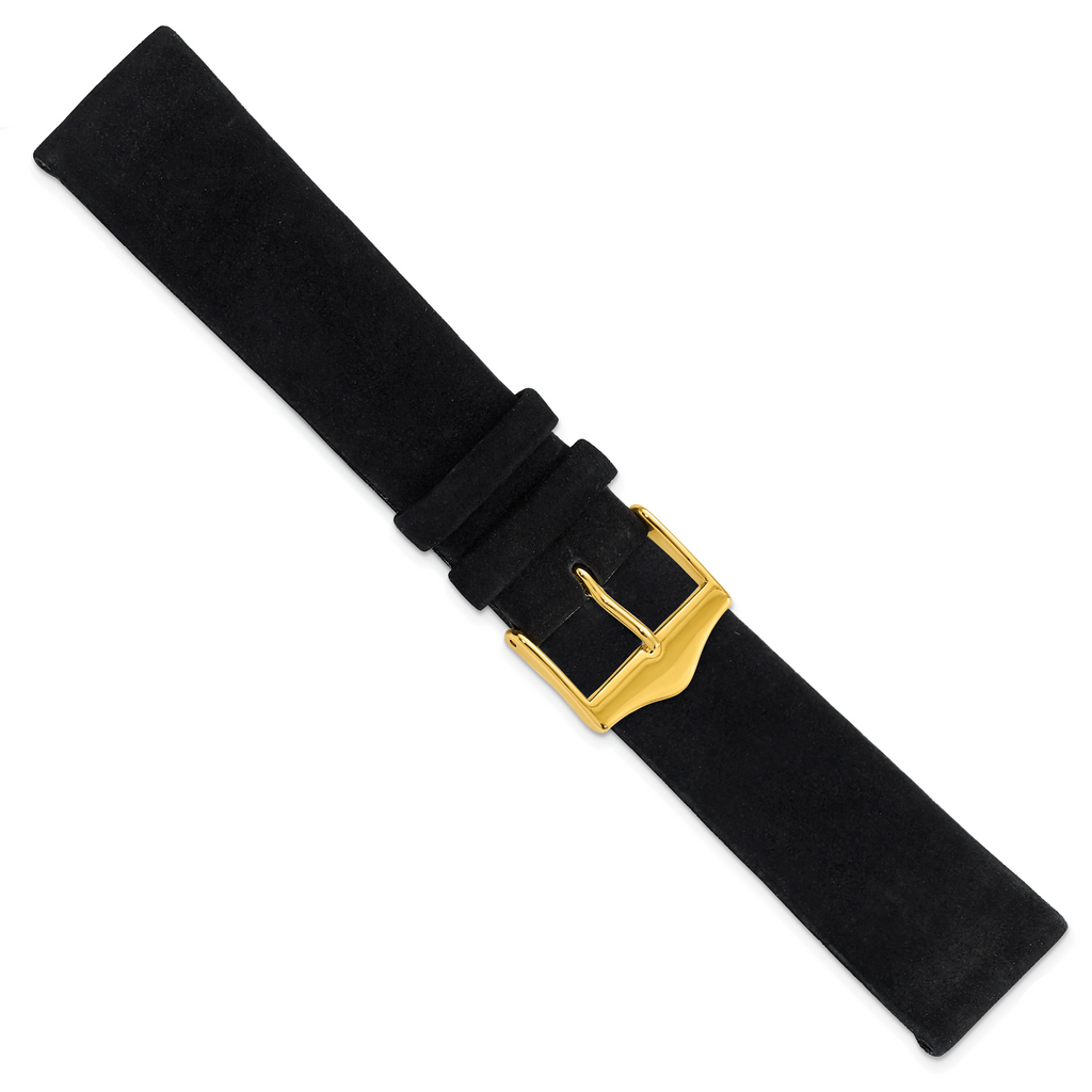 20mm Black Suede Flat Leather with Gold-tone Buckle 7.75 inch Watch Band