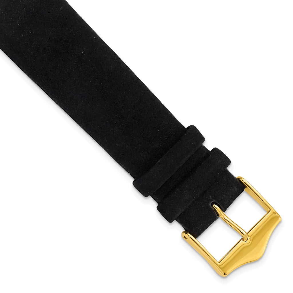 20mm Black Suede Flat Leather with Gold-tone Buckle 7.75 inch Watch Band