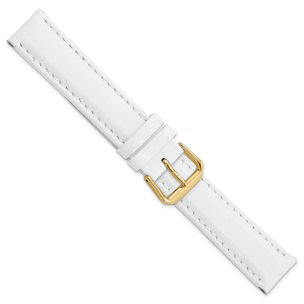 DeBeer 17mm White Smooth Leather with Gold-tone Buckle 7.5 inch Watch Band