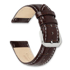 12mm Brown Crocodile Grain Chronograph Leather with White Stitching and Silver-tone Buckle 7.5 inch Watch Band