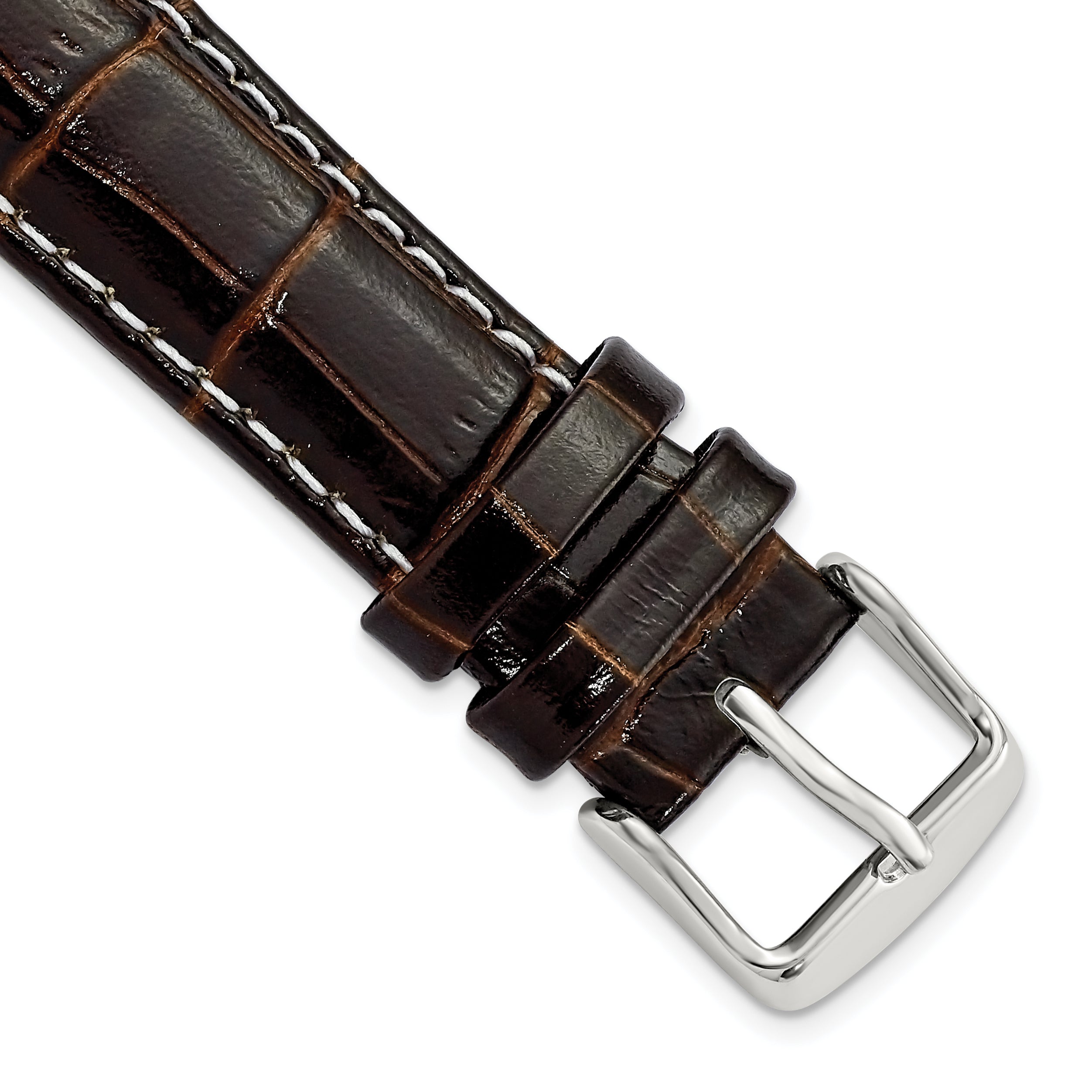 12mm Brown Crocodile Grain Chronograph Leather with White Stitching and Silver-tone Buckle 7.5 inch Watch Band Main image