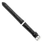 12mm Black Crocodile Grain Chronograph Leather with White Stitching and Silver-tone Buckle 7.5 inch Watch Band