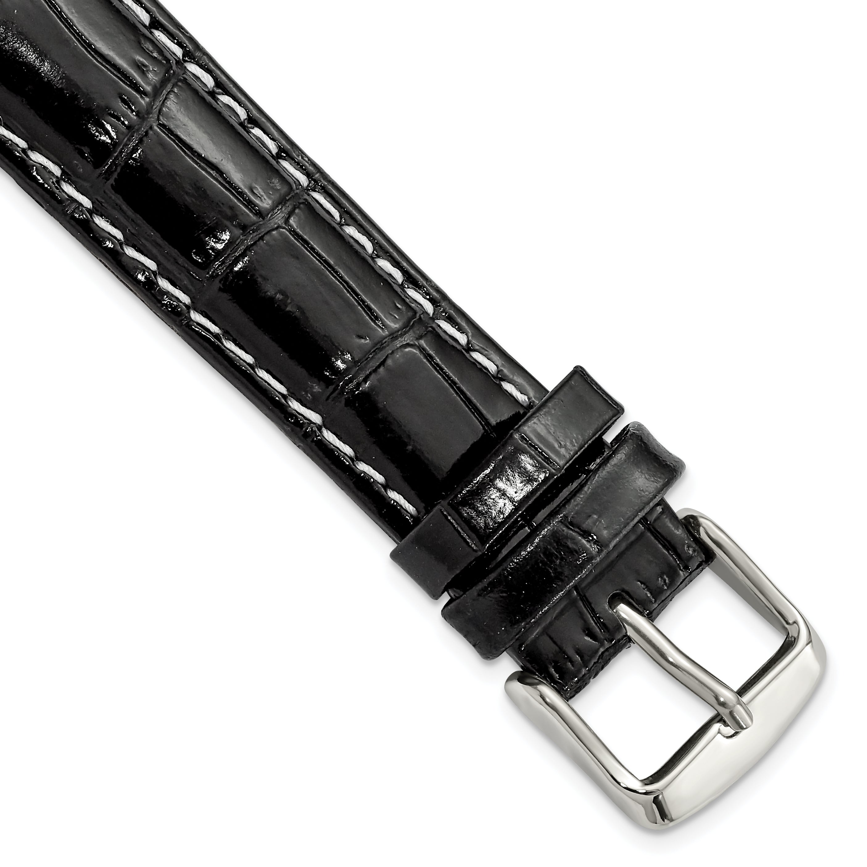12mm Black Crocodile Grain Chronograph Leather with White Stitching and Silver-tone Buckle 7.5 inch Watch Band Main image