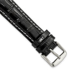 12mm Black Crocodile Grain Chronograph Leather with White Stitching and Silver-tone Buckle 7.5 inch Watch Band