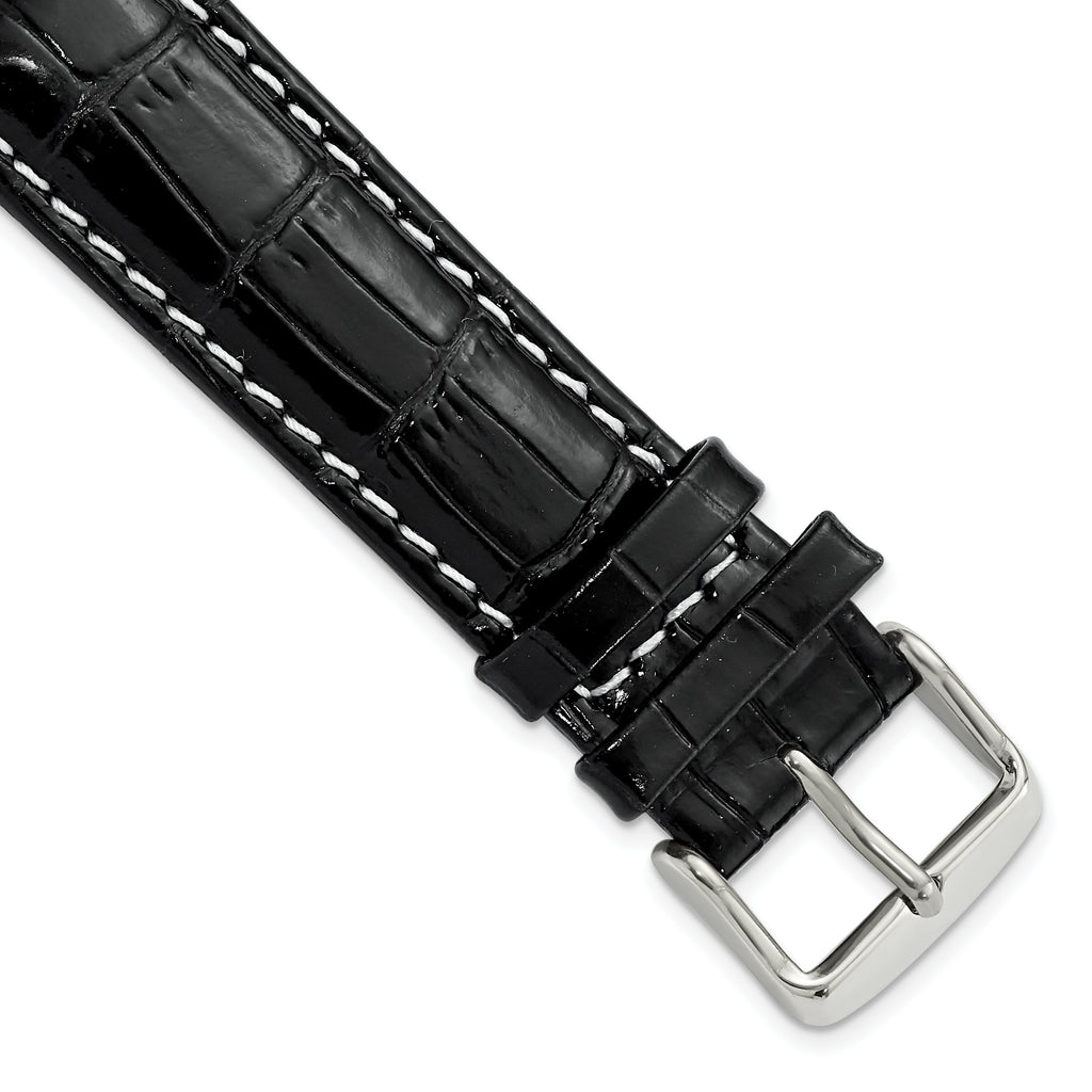 Black Crocodile-Grain Watch Band in Leather, 14mm