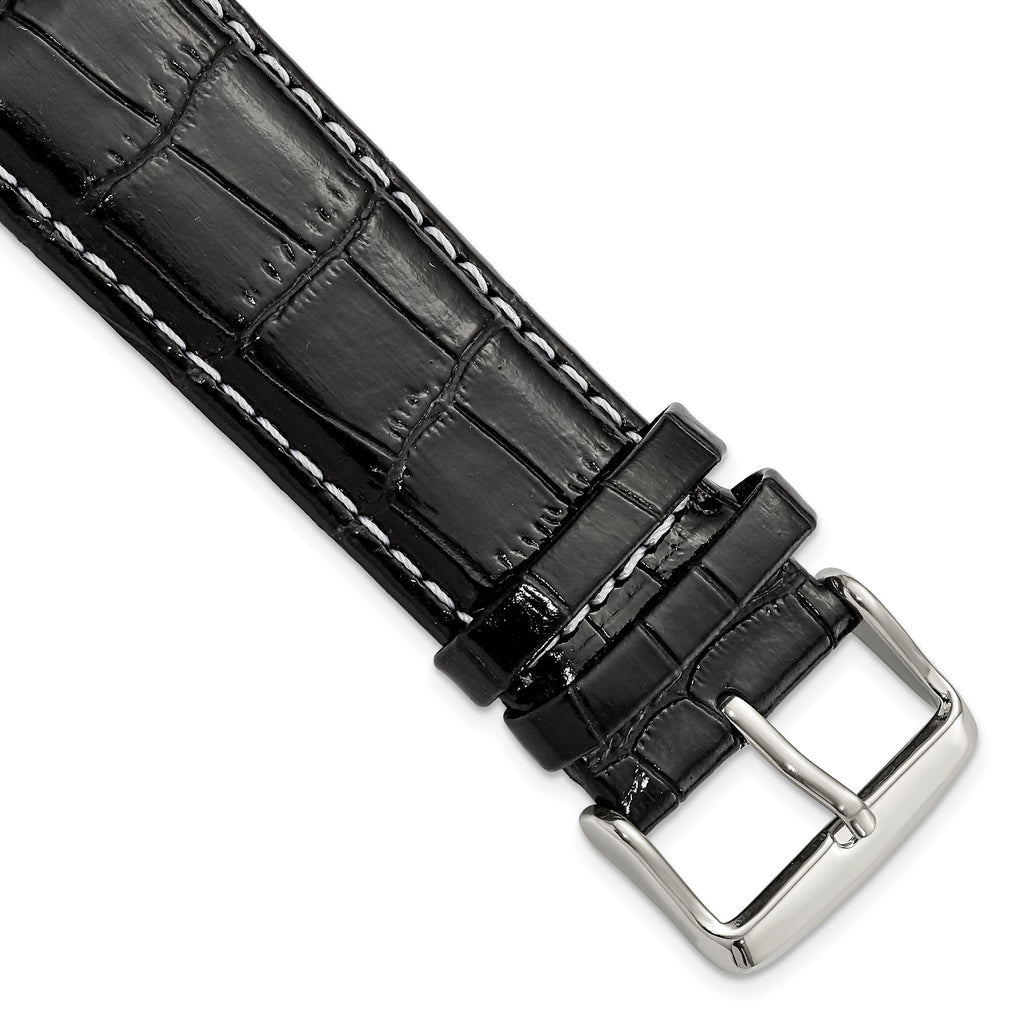 Black Crocodile-Grain Watch Band in Leather, 14mm