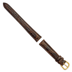 8mm Dark Brown Genuine Caiman Leather with Gold-tone Buckle 6.75 inch Watch Band