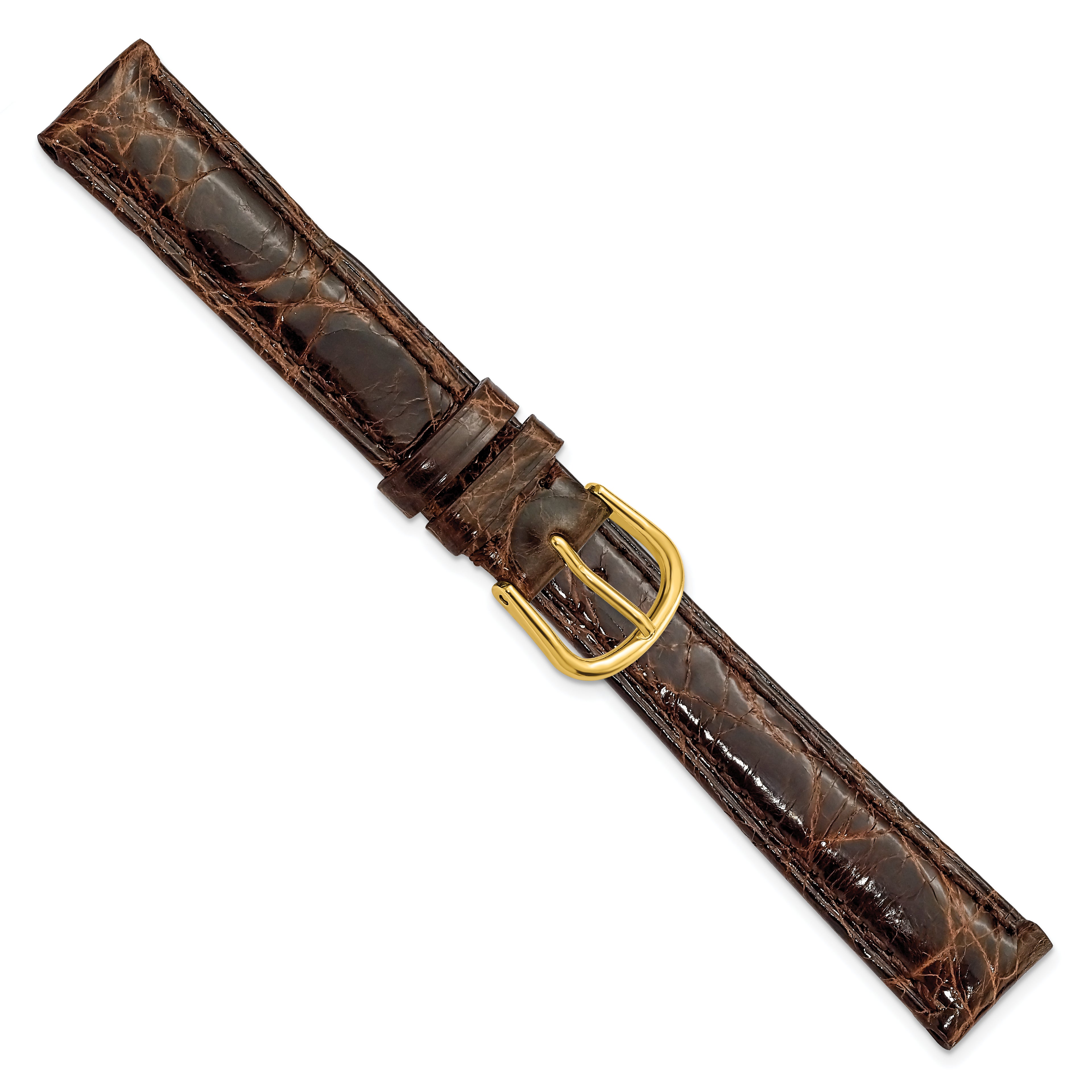Brown Genuine Leather Watch Band with Gold-Tone Buckle
