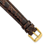 Caiman Leather Watch Band in Dark Brown with Gold-Tone Buckle, 20mm