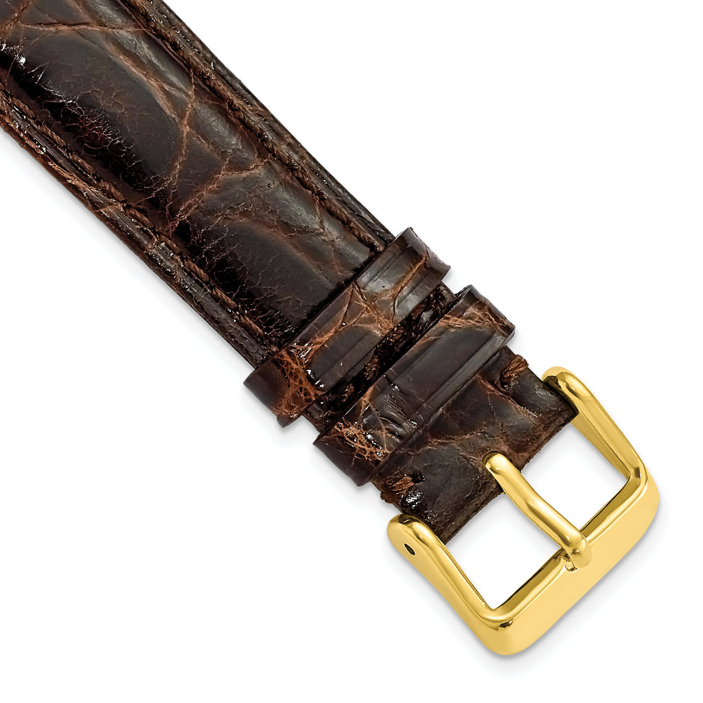 Caiman Leather Watch Band in Dark Brown with Gold-Tone Buckle, 20mm