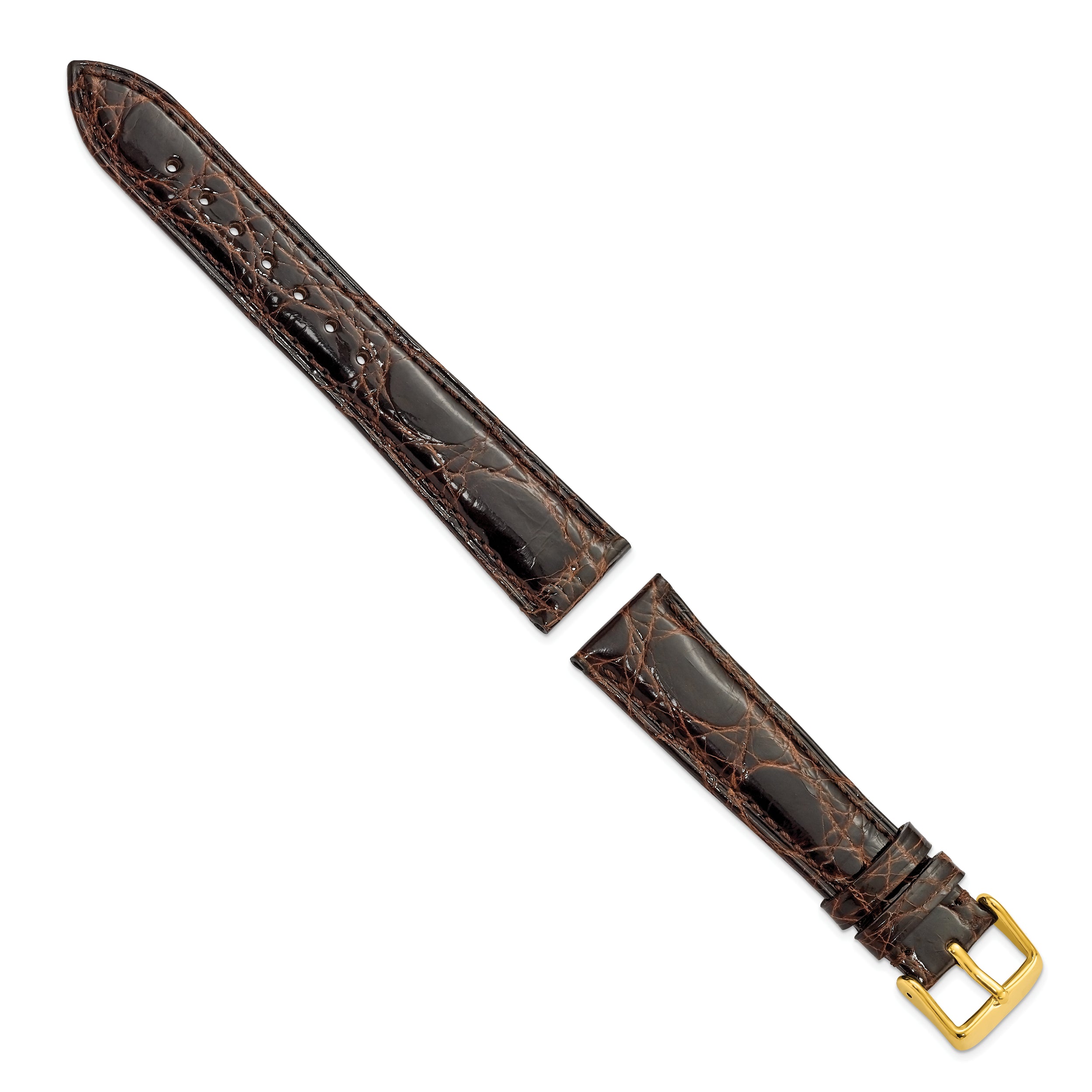 19mm Dark Brown Genuine Caiman Leather with Gold-tone Buckle 7.5 inch Watch Band