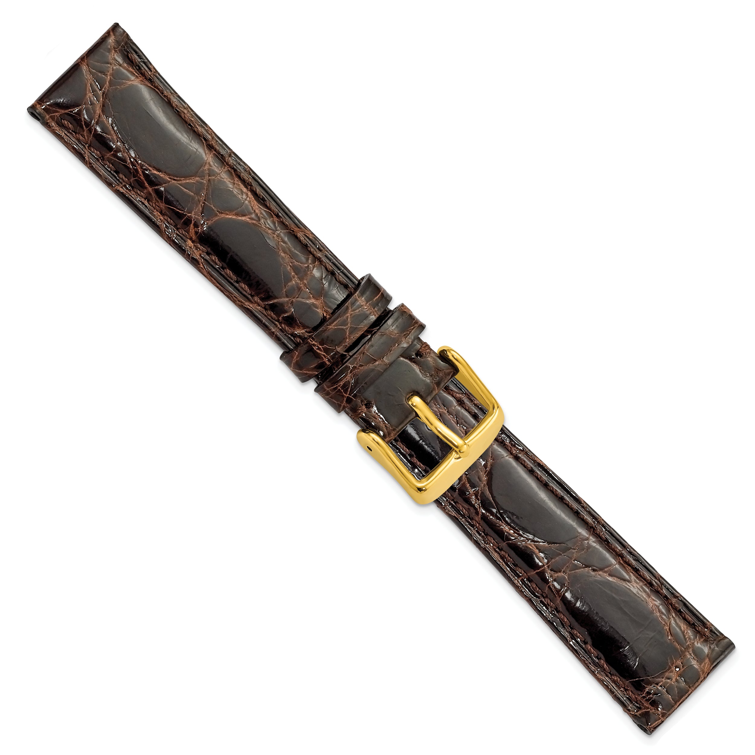 19mm Dark Brown Genuine Caiman Leather with Gold-tone Buckle 7.5 inch Watch Band