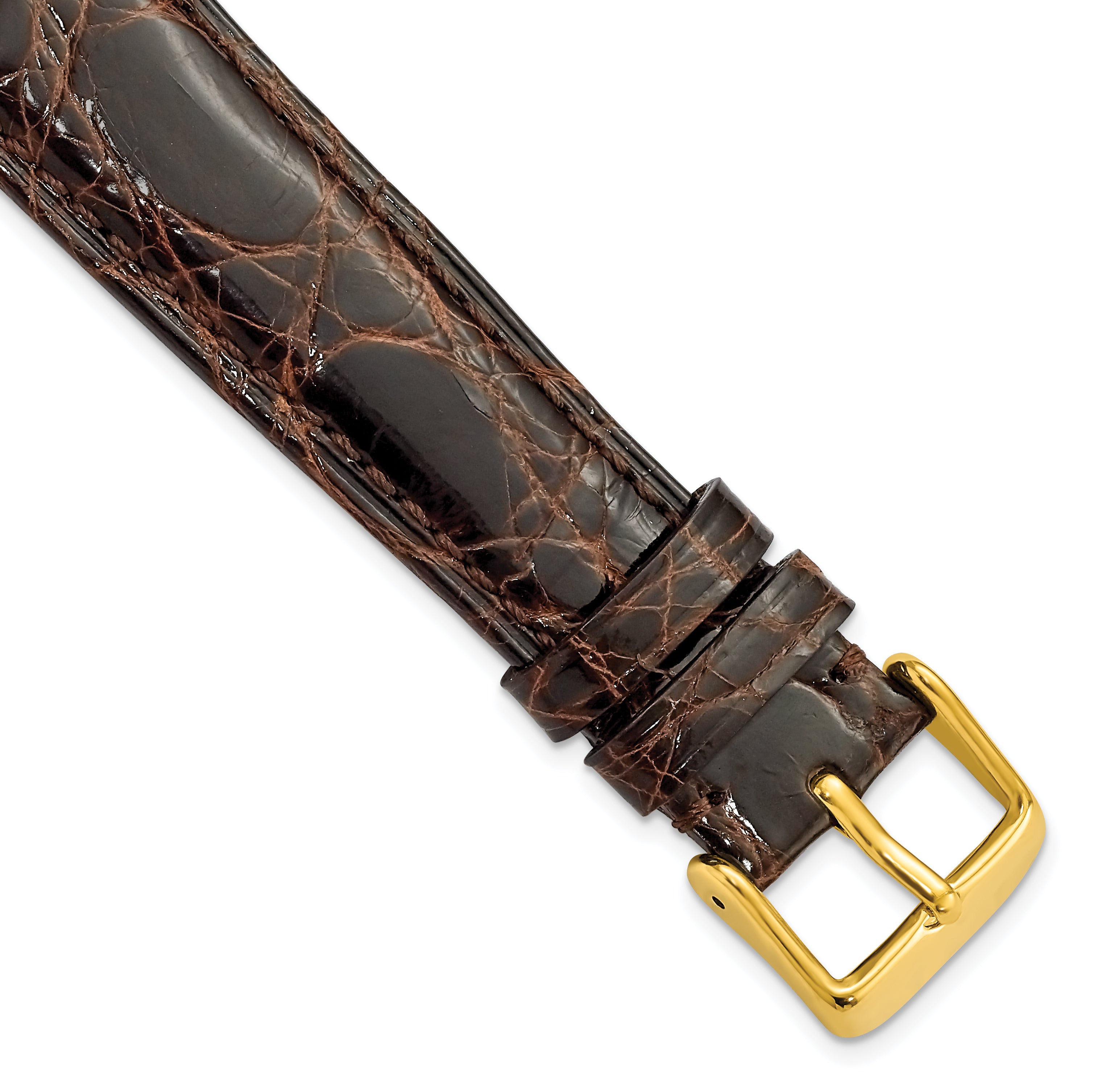 19mm Dark Brown Genuine Caiman Leather with Gold-tone Buckle 7.5 inch Watch Band