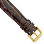 Caiman Leather Watch Band in Dark Brown with Gold-Tone Buckle, 20mm
