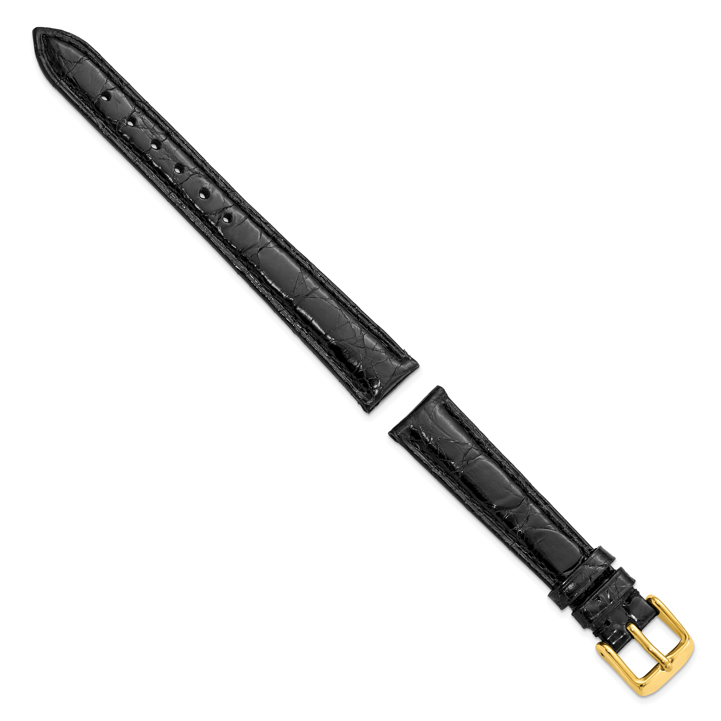 10mm Long Black Genuine Caiman Leather with Gold-tone Buckle 7.75 inch Watch Band Secondary image