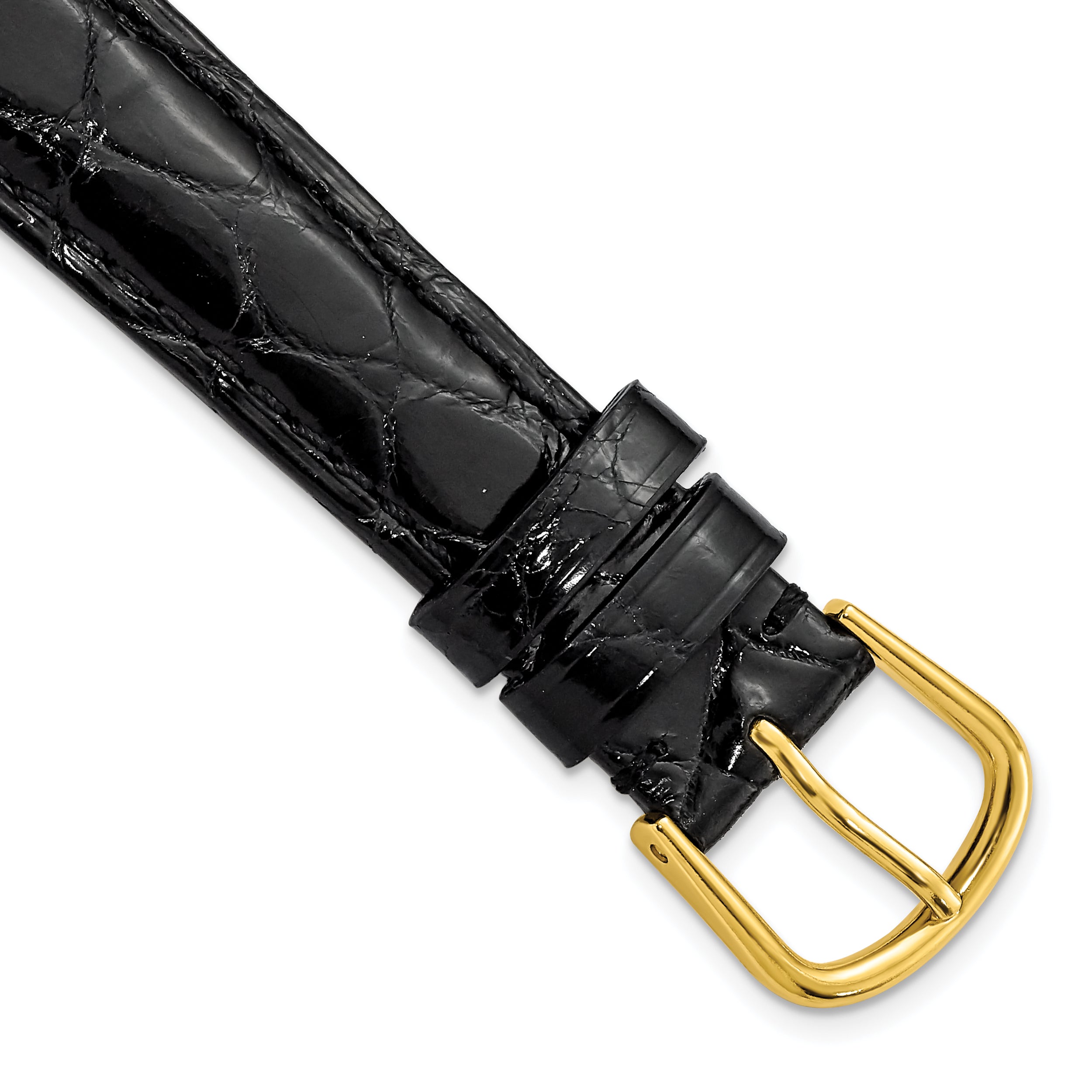 Caiman Leather Watch Band in Black with Gold-Tone Buckle, 14mm