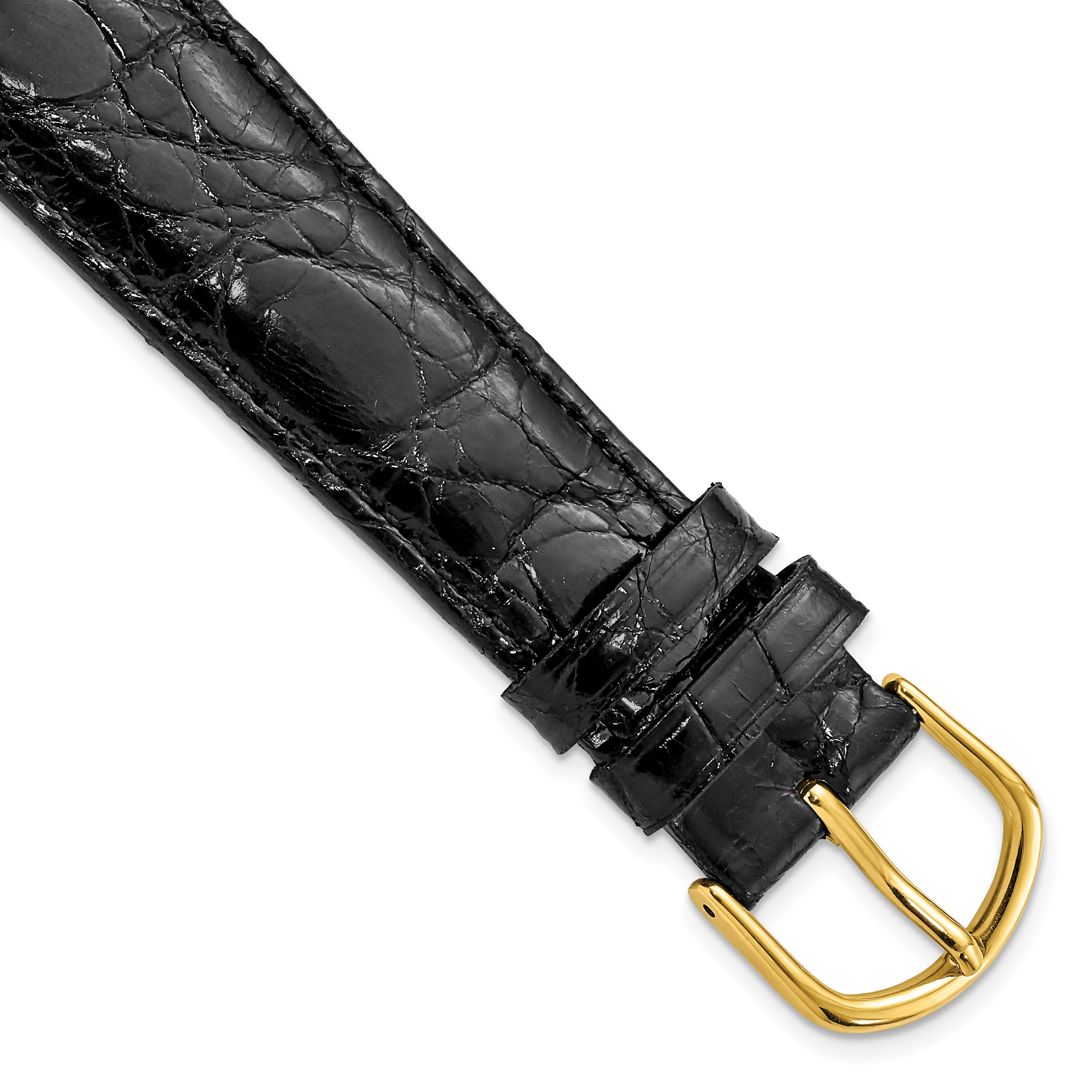 19mm Black Genuine Caiman Leather with Gold-tone Buckle 7.5 inch Watch Band