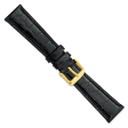 DeBeer 20mm Long Black Genuine Caiman Leather with Gold-tone Buckle 8.5 inch Watch Band