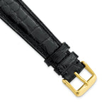 10mm Long Black Genuine Caiman Leather with Gold-tone Buckle 7.75 inch Watch Band