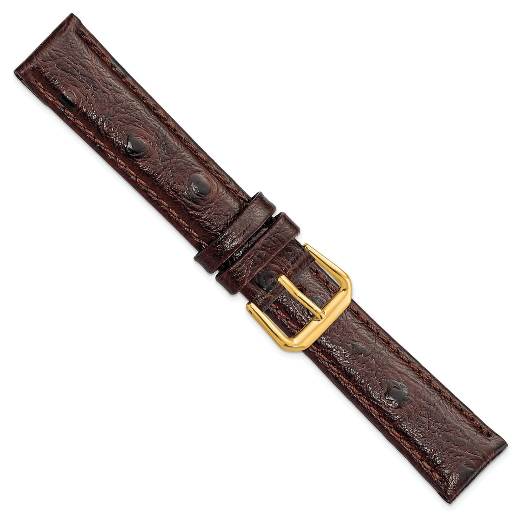 Ostrich-Grain Leather Watch Band in Brown with Gold-Tone Buckle, 14mm - Sophia Jewelers
