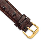 Ostrich-Grain Leather Watch Band in Brown with Gold-Tone Buckle, 14mm
