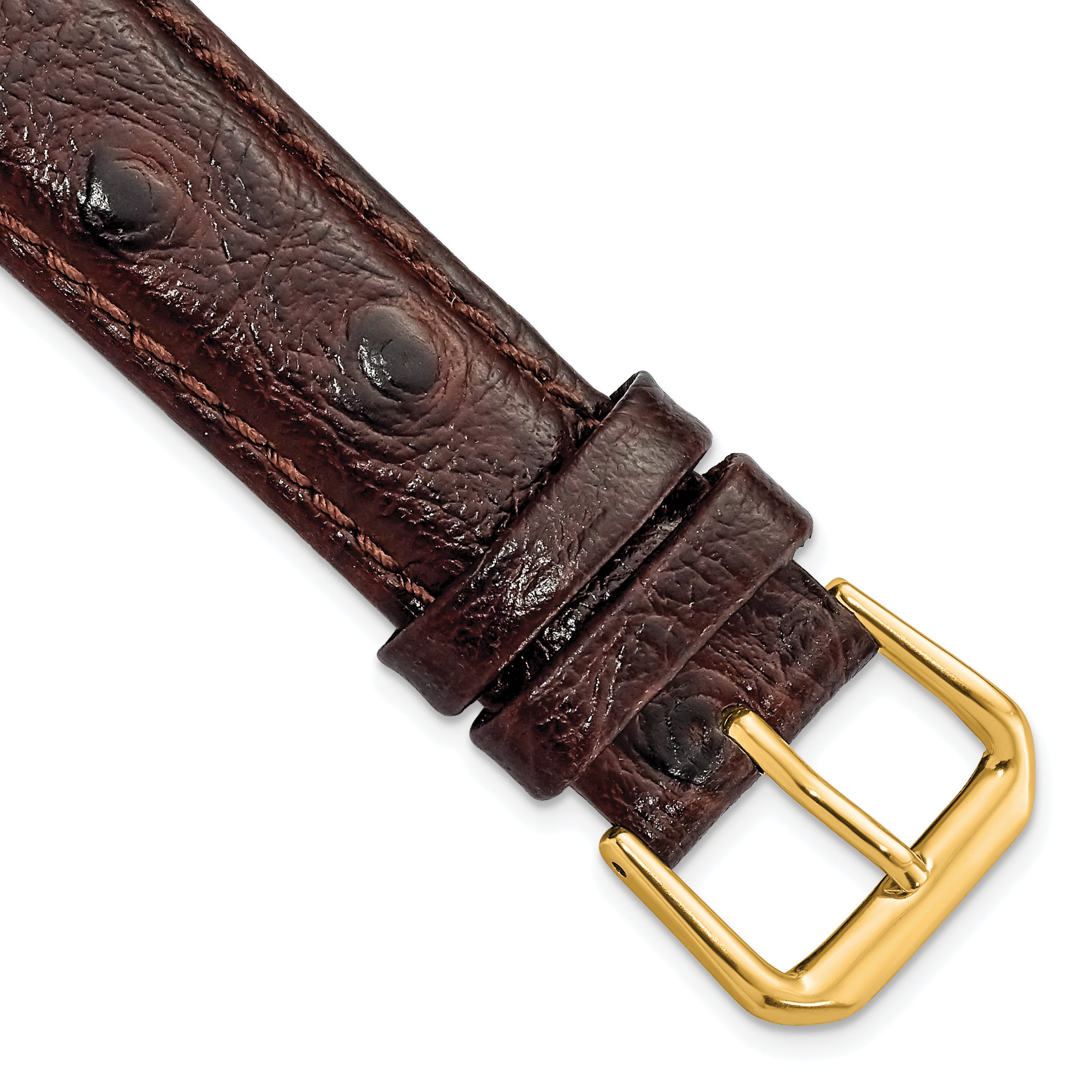 Ostrich-Grain Leather Watch Band in Brown with Gold-Tone Buckle, 14mm