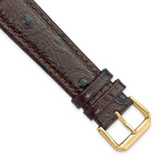 Ostrich-Grain Leather Watch Band in Brown with Gold-Tone Buckle, 14mm